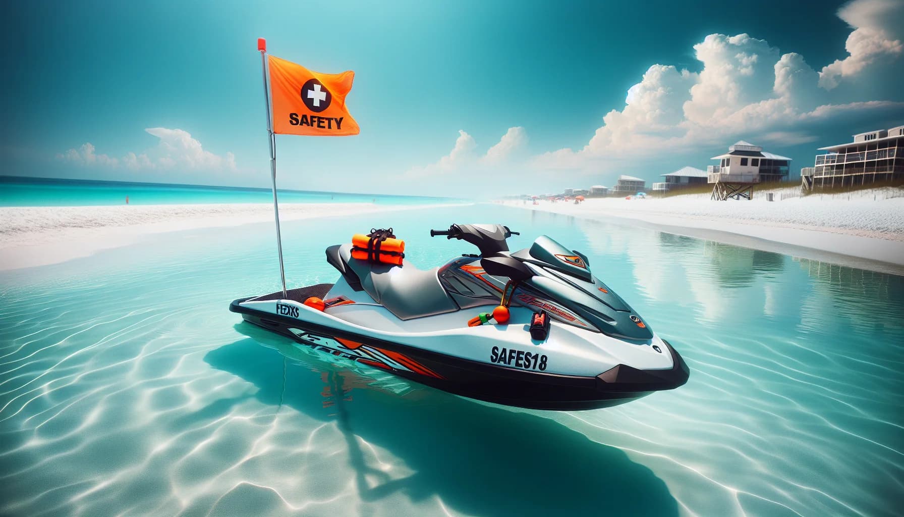 Jet ski safety demonstration at Clearwater Beach with safety equipment visible